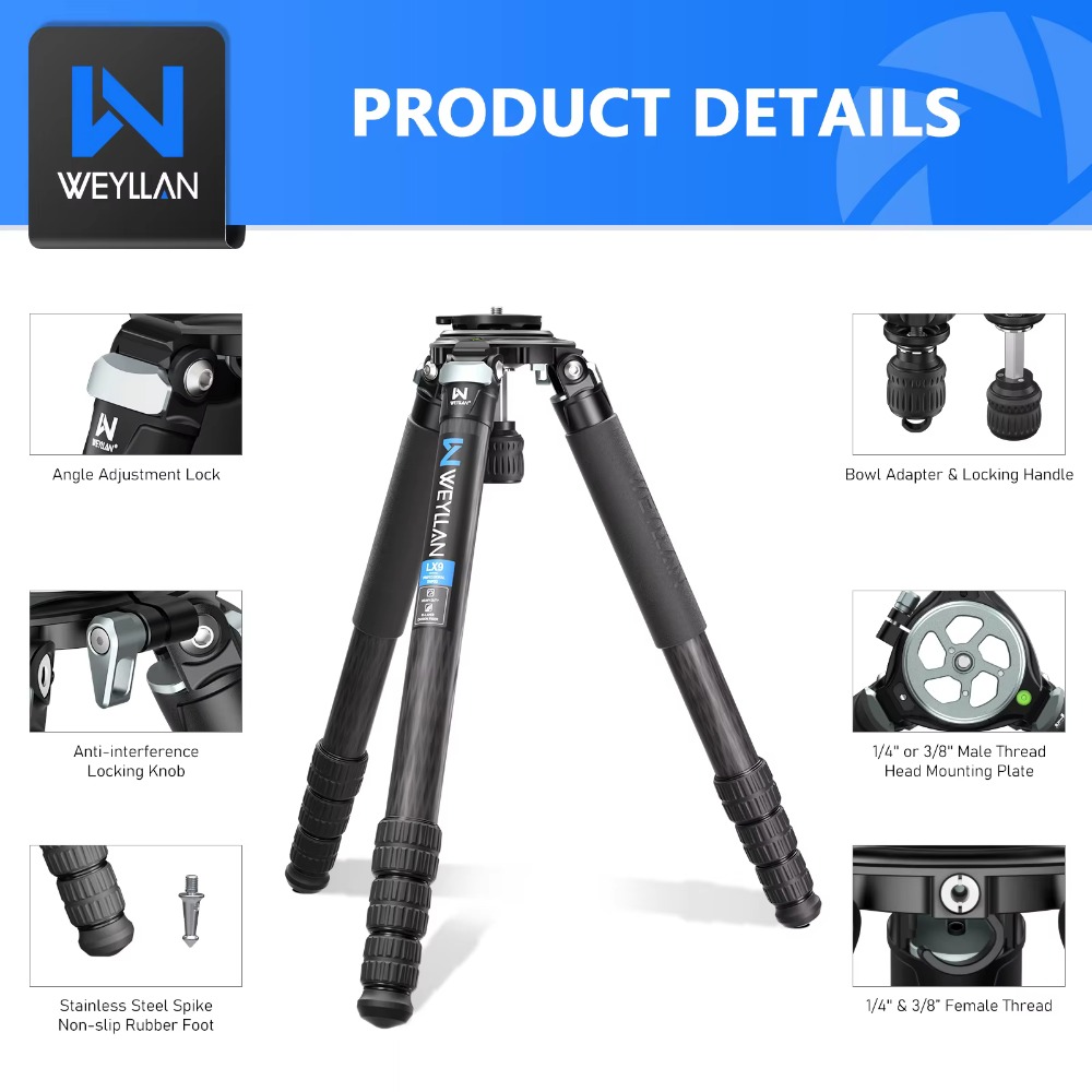 WEYLLAN LX9 ألياف الكربون تراي - مراجعة Camera Tripod Carbon وسعره